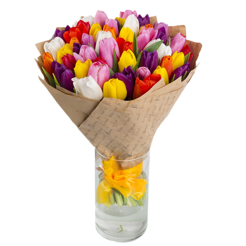 51 разноцветный тюльпан в крафте 51 разноцветный тюльпан в крафте