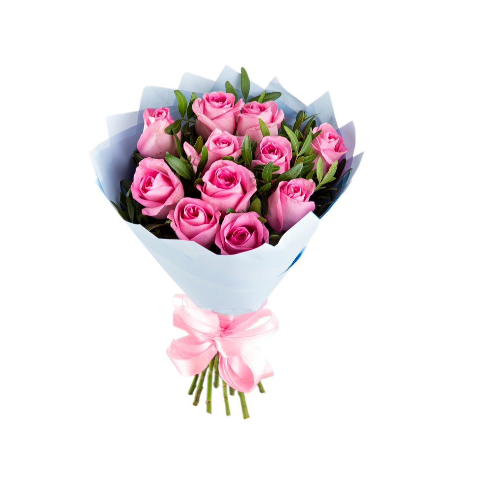 Букет из розовых роз с фисташкой